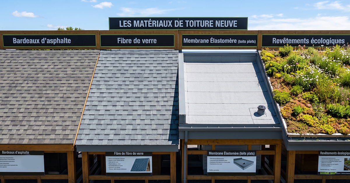 Comparaison de différents matériaux de toiture, incluant le bardeau d’asphalte, la membrane élastomère et le toit vert.